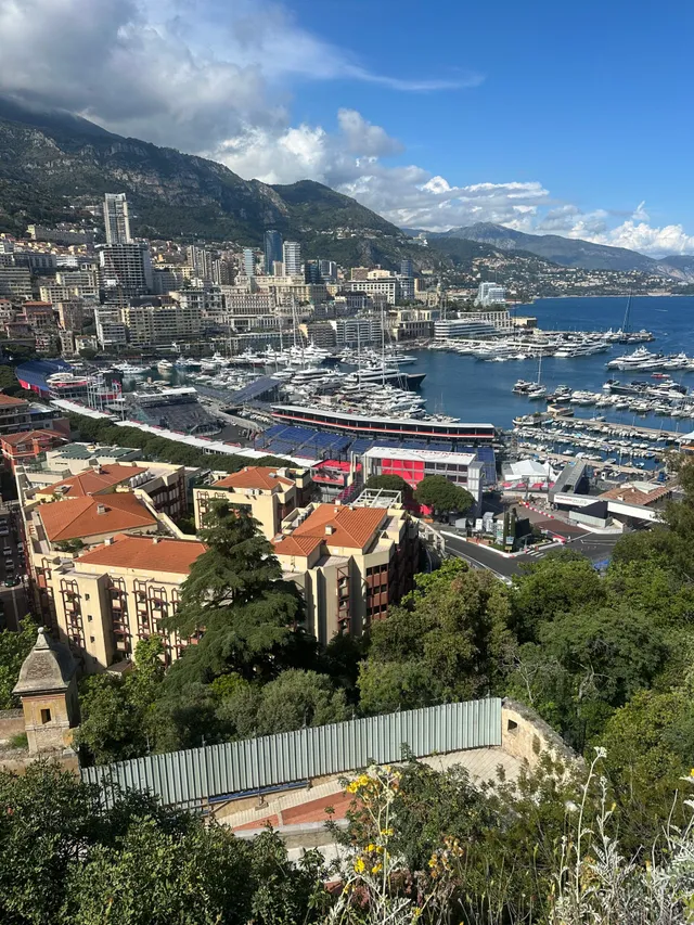 Blick über Monaco mit Hafen und Bergen